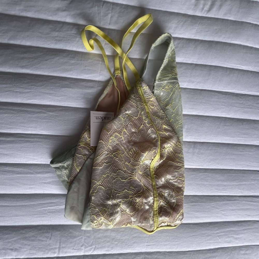 Auden Women's Lace Bodysuit Pink Light Green Yellow Strappy Plunging Neck Size M - Picture 6 of 6